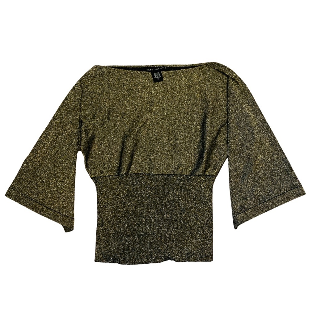 Silk Blend Gold Sparkle Top Elegant Shirt Holiday Party Blouse Valentines Medium